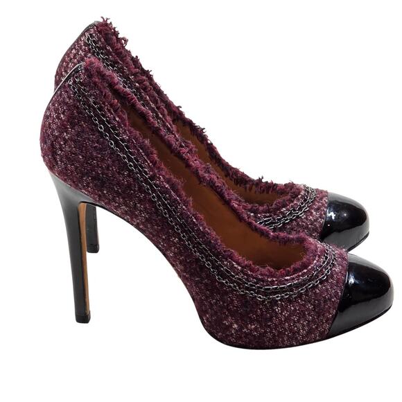 Ann Taylor Maya Burgundy Tweed Cap Toe Chain Trim Heels Size 7M - Picture 4 of 16